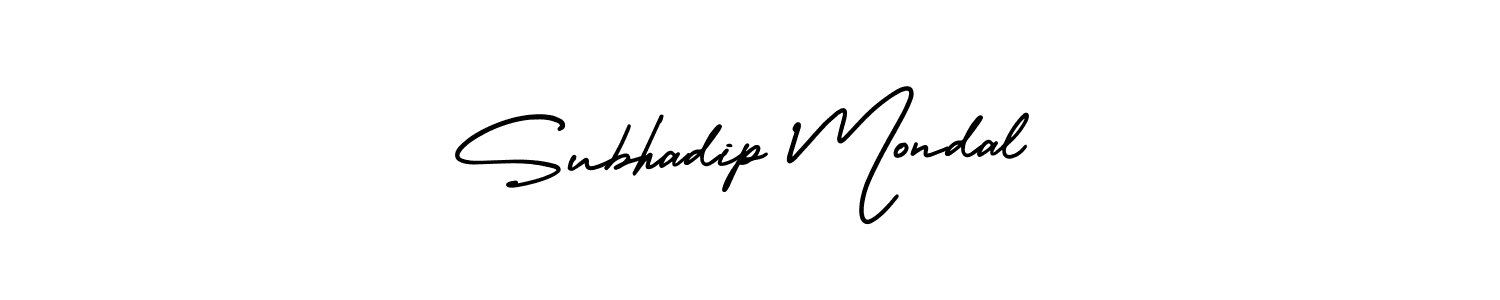 You should practise on your own different ways (AmerikaSignatureDemo-Regular) to write your name (Subhadip Mondal) in signature. don't let someone else do it for you. Subhadip Mondal signature style 3 images and pictures png