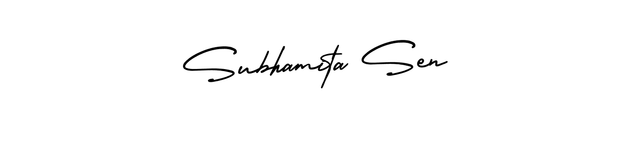 AmerikaSignatureDemo-Regular is a professional signature style that is perfect for those who want to add a touch of class to their signature. It is also a great choice for those who want to make their signature more unique. Get Subhamita Sen name to fancy signature for free. Subhamita Sen signature style 3 images and pictures png