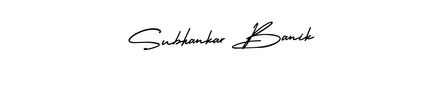 You should practise on your own different ways (AmerikaSignatureDemo-Regular) to write your name (Subhankar Banik) in signature. don't let someone else do it for you. Subhankar Banik signature style 3 images and pictures png