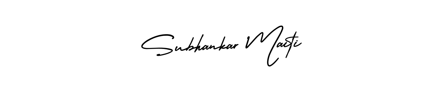 The best way (AmerikaSignatureDemo-Regular) to make a short signature is to pick only two or three words in your name. The name Subhankar Maiti include a total of six letters. For converting this name. Subhankar Maiti signature style 3 images and pictures png