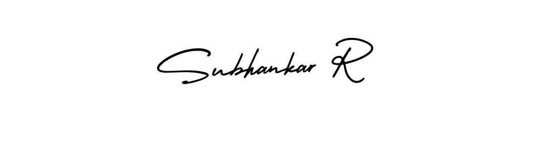 You should practise on your own different ways (AmerikaSignatureDemo-Regular) to write your name (Subhankar R) in signature. don't let someone else do it for you. Subhankar R signature style 3 images and pictures png