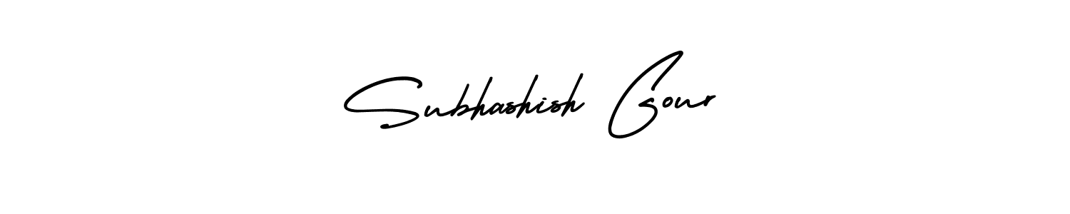 You should practise on your own different ways (AmerikaSignatureDemo-Regular) to write your name (Subhashish Gour) in signature. don't let someone else do it for you. Subhashish Gour signature style 3 images and pictures png