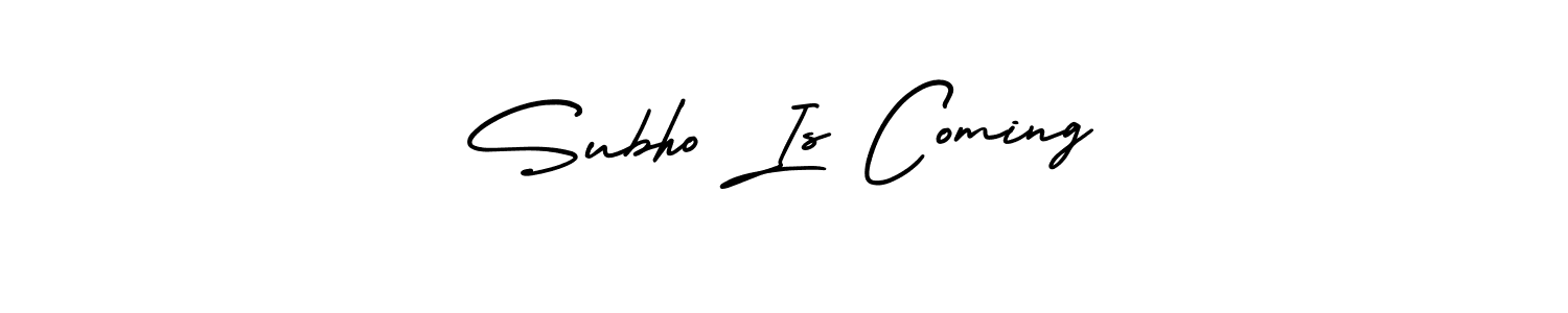 Similarly AmerikaSignatureDemo-Regular is the best handwritten signature design. Signature creator online .You can use it as an online autograph creator for name Subho Is Coming. Subho Is Coming signature style 3 images and pictures png