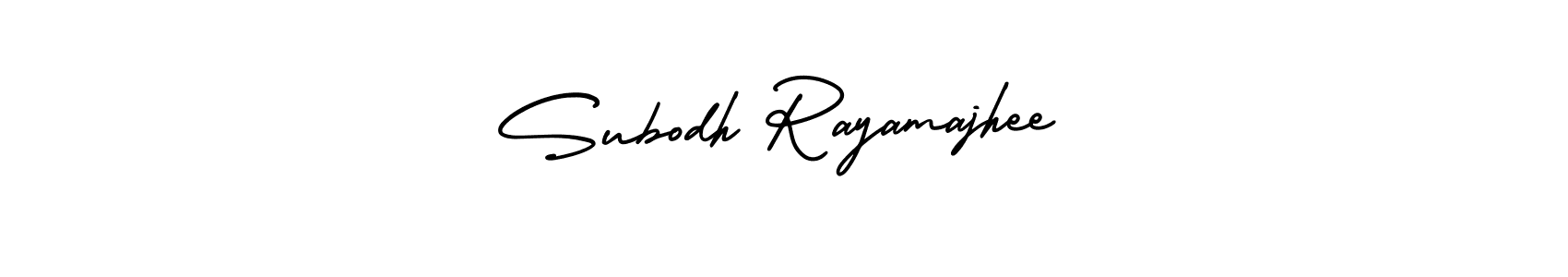 You should practise on your own different ways (AmerikaSignatureDemo-Regular) to write your name (Subodh Rayamajhee) in signature. don't let someone else do it for you. Subodh Rayamajhee signature style 3 images and pictures png