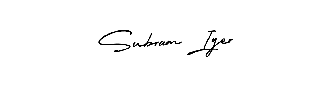 You should practise on your own different ways (AmerikaSignatureDemo-Regular) to write your name (Subram Iyer) in signature. don't let someone else do it for you. Subram Iyer signature style 3 images and pictures png