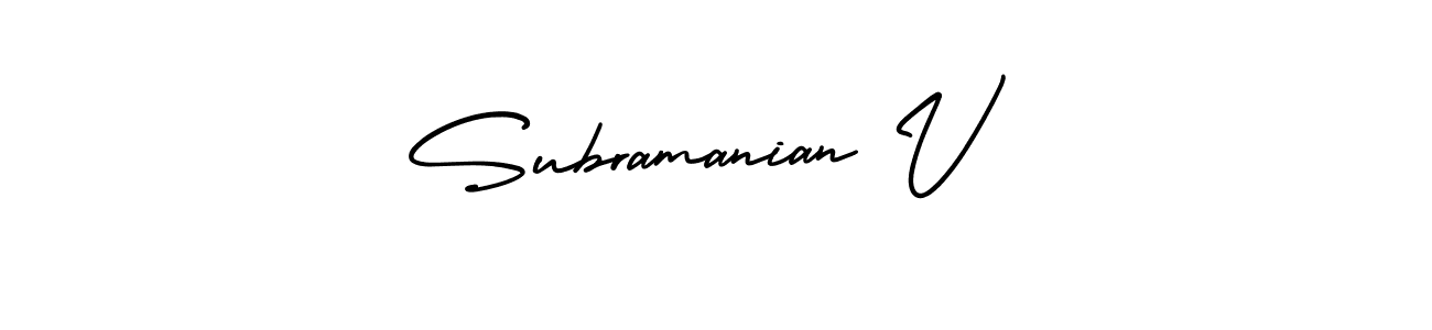 You should practise on your own different ways (AmerikaSignatureDemo-Regular) to write your name (Subramanian V) in signature. don't let someone else do it for you. Subramanian V signature style 3 images and pictures png