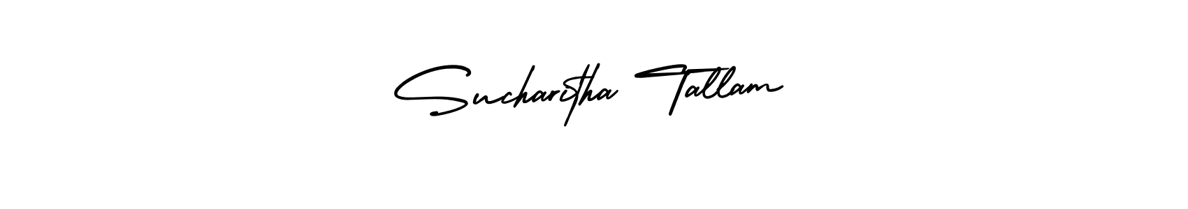 You should practise on your own different ways (AmerikaSignatureDemo-Regular) to write your name (Sucharitha Tallam) in signature. don't let someone else do it for you. Sucharitha Tallam signature style 3 images and pictures png