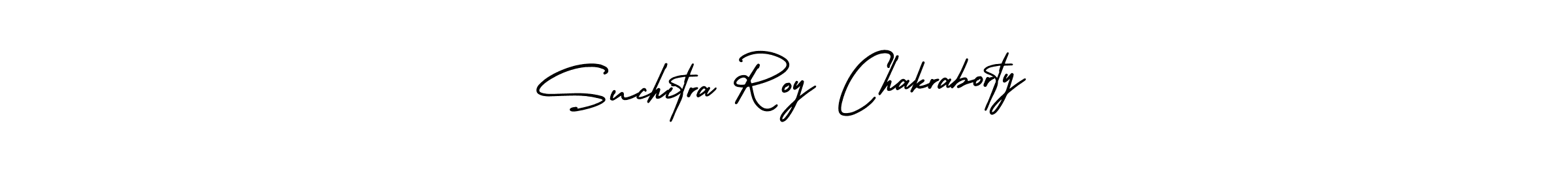 You should practise on your own different ways (AmerikaSignatureDemo-Regular) to write your name (Suchitra Roy Chakraborty) in signature. don't let someone else do it for you. Suchitra Roy Chakraborty signature style 3 images and pictures png