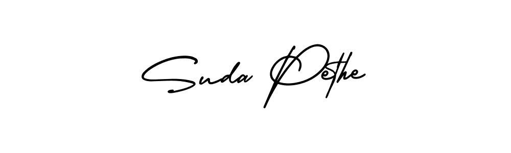 You should practise on your own different ways (AmerikaSignatureDemo-Regular) to write your name (Suda Pethe) in signature. don't let someone else do it for you. Suda Pethe signature style 3 images and pictures png