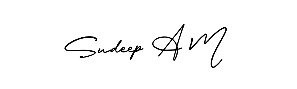 You should practise on your own different ways (AmerikaSignatureDemo-Regular) to write your name (Sudeep A M) in signature. don't let someone else do it for you. Sudeep A M signature style 3 images and pictures png