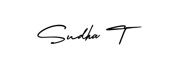 How to make Sudha T name signature. Use AmerikaSignatureDemo-Regular style for creating short signs online. This is the latest handwritten sign. Sudha T signature style 3 images and pictures png