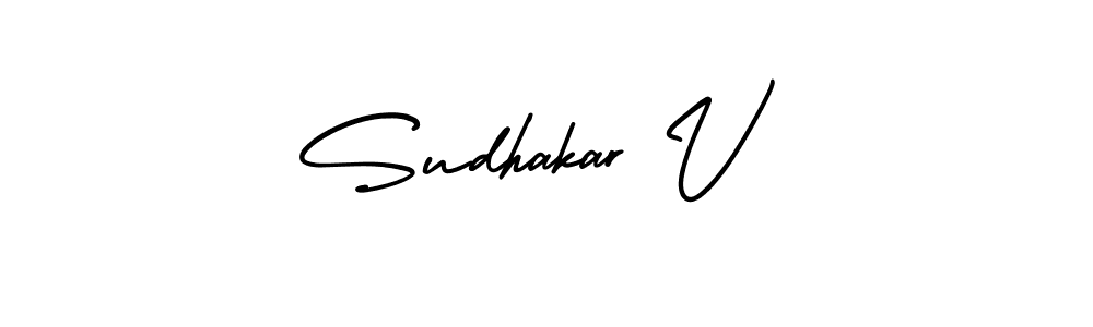 You should practise on your own different ways (AmerikaSignatureDemo-Regular) to write your name (Sudhakar V) in signature. don't let someone else do it for you. Sudhakar V signature style 3 images and pictures png