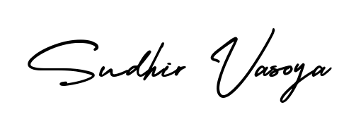 Quickly download Sudhir Vasoya name signature in high-resolution PNG using AmerikaSignatureDemo-Regular style. Ready to insert into PDFs and online applications. Sudhir Vasoya signature style 3 images and pictures png