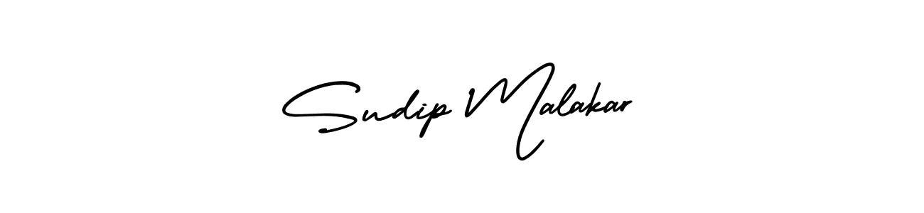 The best way (AmerikaSignatureDemo-Regular) to make a short signature is to pick only two or three words in your name. The name Sudip Malakar include a total of six letters. For converting this name. Sudip Malakar signature style 3 images and pictures png