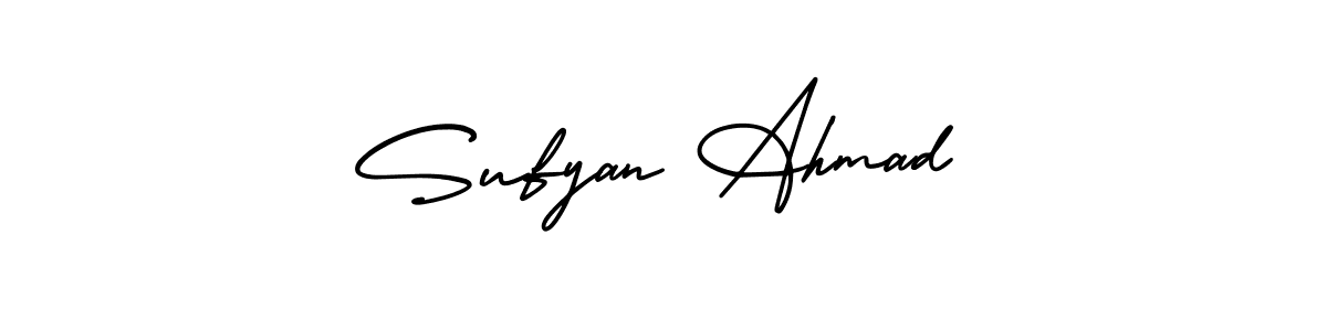 You should practise on your own different ways (AmerikaSignatureDemo-Regular) to write your name (Sufyan Ahmad) in signature. don't let someone else do it for you. Sufyan Ahmad signature style 3 images and pictures png