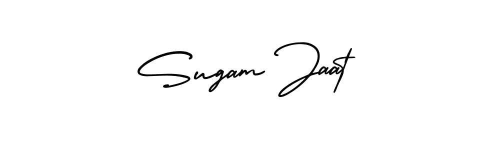 This is the best signature style for the Sugam Jaat name. Also you like these signature font (AmerikaSignatureDemo-Regular). Mix name signature. Sugam Jaat signature style 3 images and pictures png