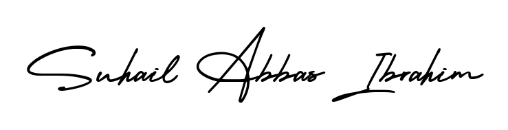The AmerikaSignatureDemo-Regular typeface gives name Suhail Abbas Ibrahim a refined look. Suitable for certificates, diplomas, and official verification. Suhail Abbas Ibrahim signature style 3 images and pictures png