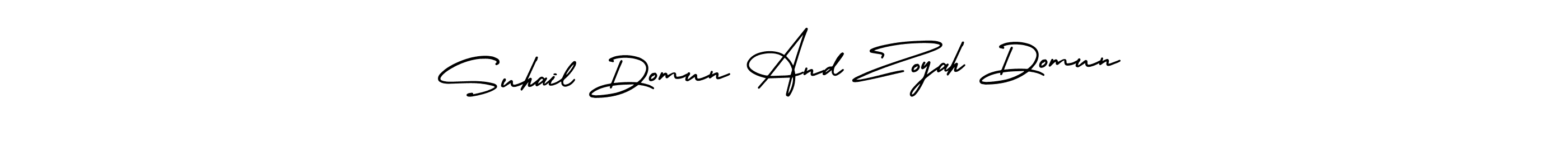 You should practise on your own different ways (AmerikaSignatureDemo-Regular) to write your name (Suhail Domun And Zoyah Domun) in signature. don't let someone else do it for you. Suhail Domun And Zoyah Domun signature style 3 images and pictures png