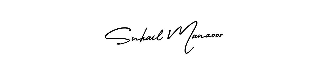 This is the best signature style for the Suhail Manzoor name. Also you like these signature font (AmerikaSignatureDemo-Regular). Mix name signature. Suhail Manzoor signature style 3 images and pictures png