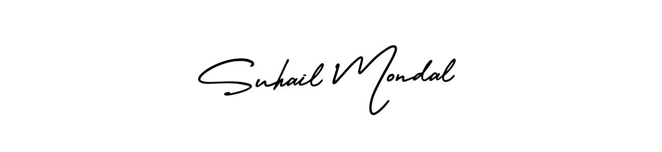 The best way (AmerikaSignatureDemo-Regular) to make a short signature is to pick only two or three words in your name. The name Suhail Mondal include a total of six letters. For converting this name. Suhail Mondal signature style 3 images and pictures png