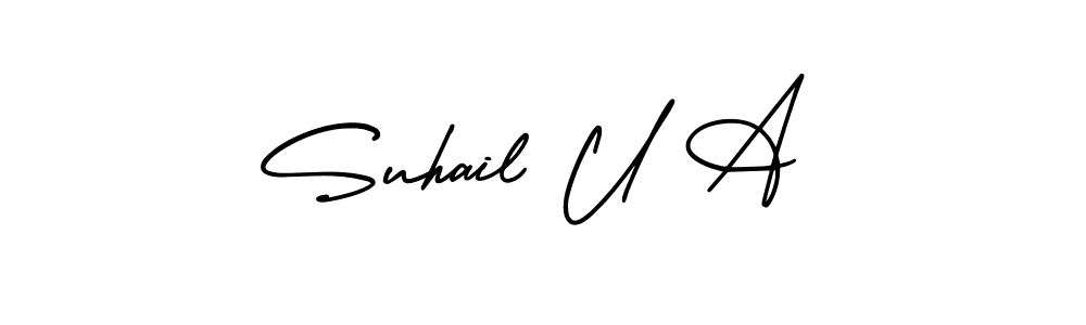 Use a signature maker to create a handwritten signature online. With this signature software, you can design (AmerikaSignatureDemo-Regular) your own signature for name Suhail U A. Suhail U A signature style 3 images and pictures png