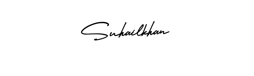 You should practise on your own different ways (AmerikaSignatureDemo-Regular) to write your name (Suhailkhan) in signature. don't let someone else do it for you. Suhailkhan signature style 3 images and pictures png