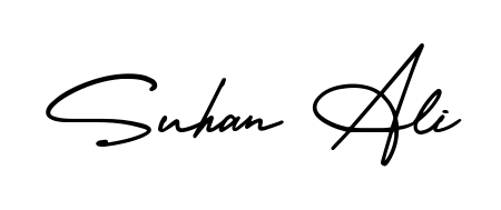 Create a personalized artistic stamp with Suhan Ali in AmerikaSignatureDemo-Regular font. Perfect for visual artists, designers, and influencers. Suhan Ali signature style 3 images and pictures png