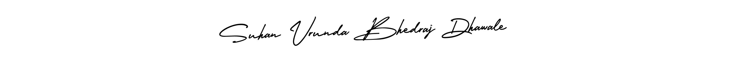 The best way (AmerikaSignatureDemo-Regular) to make a short signature is to pick only two or three words in your name. The name Suhan Vrunda Bhedraj Dhawale include a total of six letters. For converting this name. Suhan Vrunda Bhedraj Dhawale signature style 3 images and pictures png