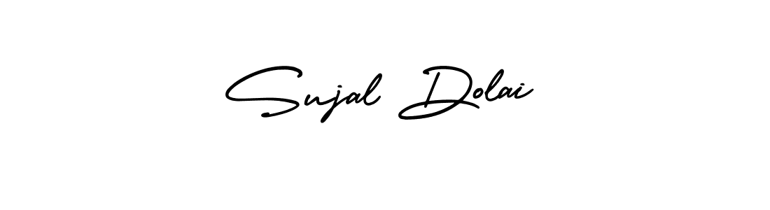 You should practise on your own different ways (AmerikaSignatureDemo-Regular) to write your name (Sujal Dolai) in signature. don't let someone else do it for you. Sujal Dolai signature style 3 images and pictures png