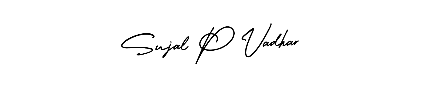 This is the best signature style for the Sujal P Vadhar name. Also you like these signature font (AmerikaSignatureDemo-Regular). Mix name signature. Sujal P Vadhar signature style 3 images and pictures png