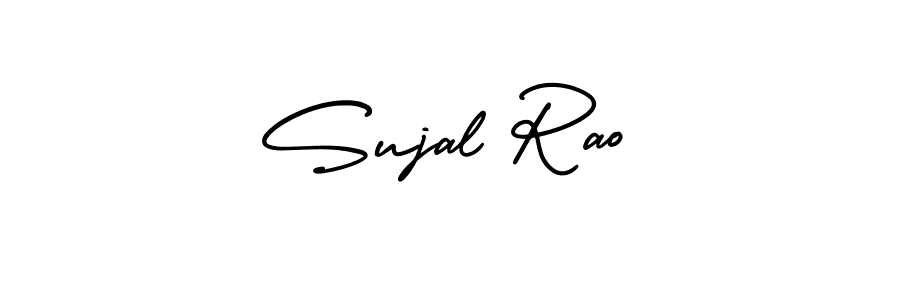 You should practise on your own different ways (AmerikaSignatureDemo-Regular) to write your name (Sujal Rao) in signature. don't let someone else do it for you. Sujal Rao signature style 3 images and pictures png