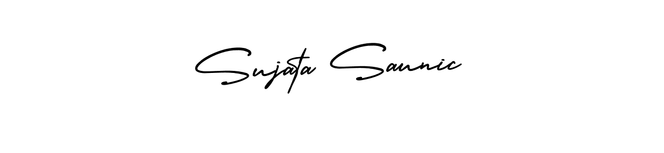 This is the best signature style for the Sujata Saunic name. Also you like these signature font (AmerikaSignatureDemo-Regular). Mix name signature. Sujata Saunic signature style 3 images and pictures png