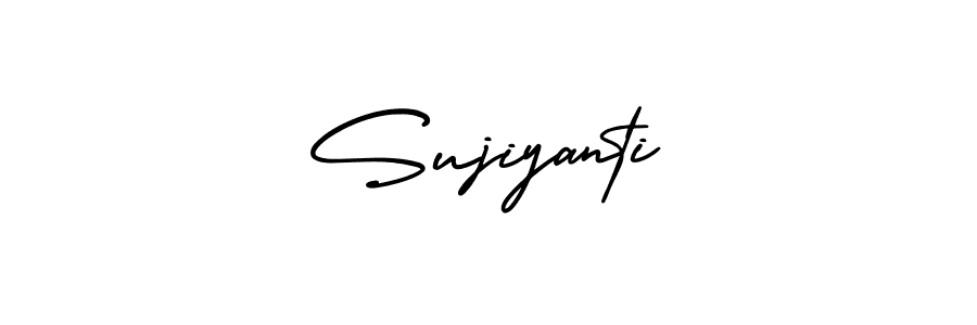 The best way (AmerikaSignatureDemo-Regular) to make a short signature is to pick only two or three words in your name. The name Sujiyanti include a total of six letters. For converting this name. Sujiyanti signature style 3 images and pictures png