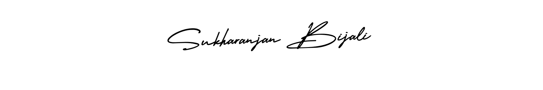 You should practise on your own different ways (AmerikaSignatureDemo-Regular) to write your name (Sukharanjan Bijali) in signature. don't let someone else do it for you. Sukharanjan Bijali signature style 3 images and pictures png