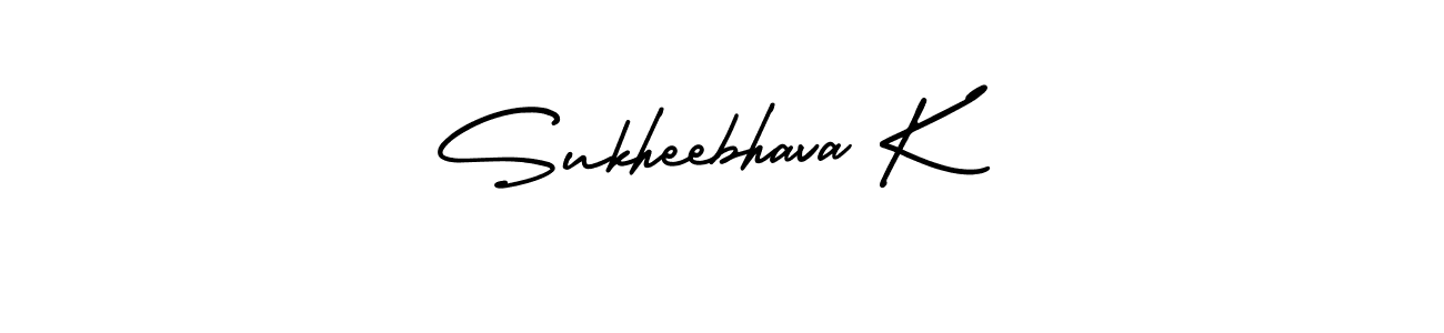 You should practise on your own different ways (AmerikaSignatureDemo-Regular) to write your name (Sukheebhava K) in signature. don't let someone else do it for you. Sukheebhava K signature style 3 images and pictures png