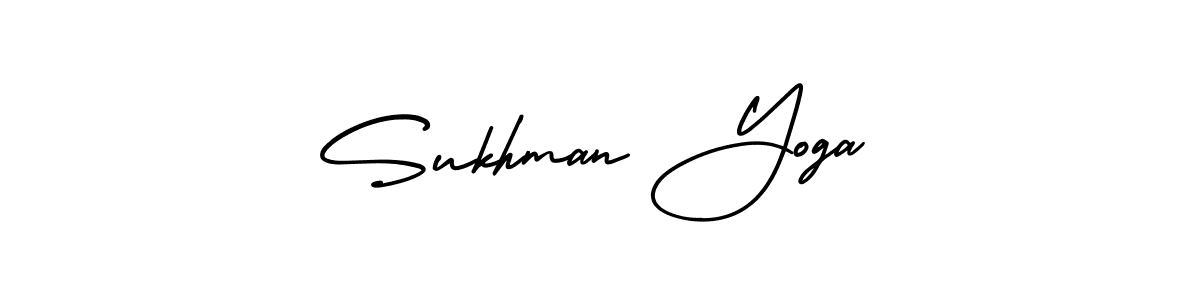 The best way (AmerikaSignatureDemo-Regular) to make a short signature is to pick only two or three words in your name. The name Sukhman Yoga include a total of six letters. For converting this name. Sukhman Yoga signature style 3 images and pictures png