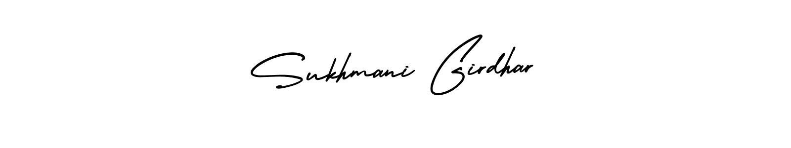 This is the best signature style for the Sukhmani Girdhar name. Also you like these signature font (AmerikaSignatureDemo-Regular). Mix name signature. Sukhmani Girdhar signature style 3 images and pictures png