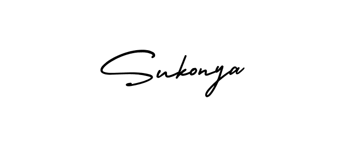 You should practise on your own different ways (AmerikaSignatureDemo-Regular) to write your name (Sukonya) in signature. don't let someone else do it for you. Sukonya signature style 3 images and pictures png