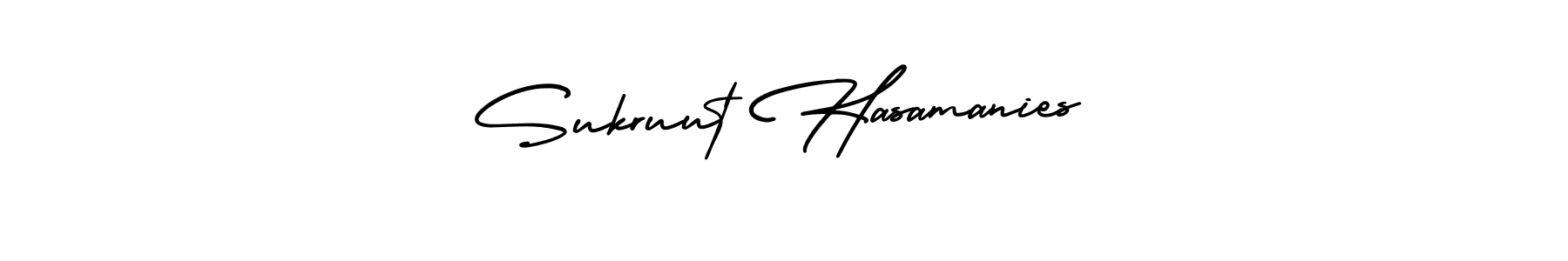 The best way (AmerikaSignatureDemo-Regular) to make a short signature is to pick only two or three words in your name. The name Sukruut Hasamanies include a total of six letters. For converting this name. Sukruut Hasamanies signature style 3 images and pictures png