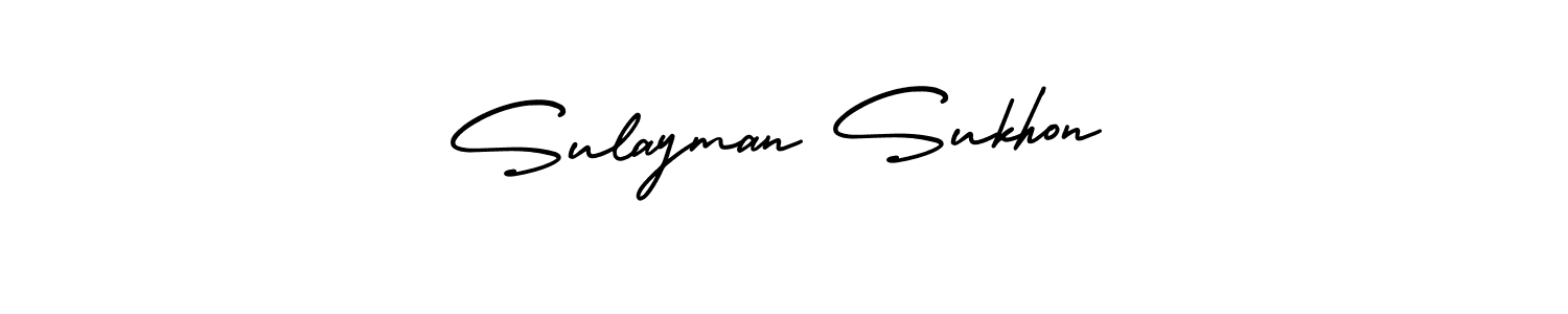 You should practise on your own different ways (AmerikaSignatureDemo-Regular) to write your name (Sulayman Sukhon) in signature. don't let someone else do it for you. Sulayman Sukhon signature style 3 images and pictures png