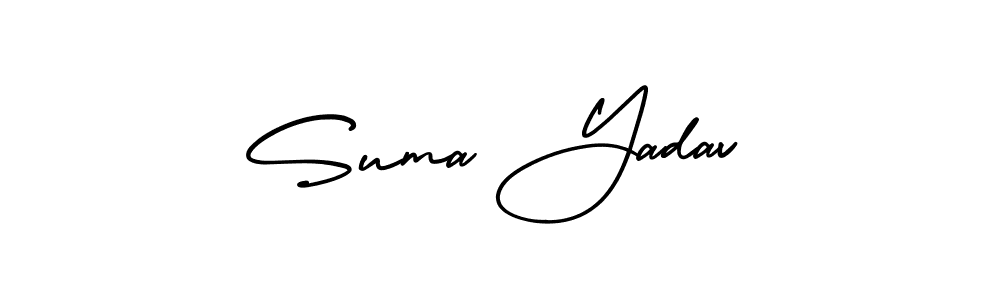 You should practise on your own different ways (AmerikaSignatureDemo-Regular) to write your name (Suma Yadav) in signature. don't let someone else do it for you. Suma Yadav signature style 3 images and pictures png