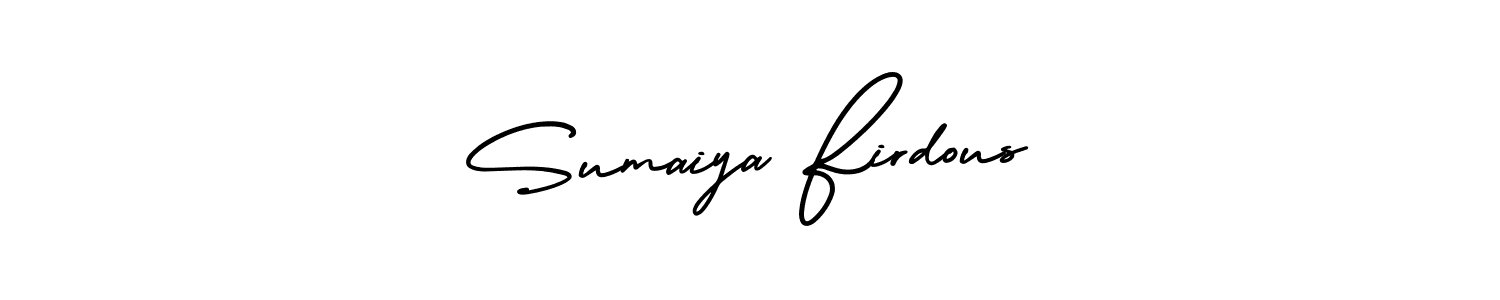 You should practise on your own different ways (AmerikaSignatureDemo-Regular) to write your name (Sumaiya Firdous) in signature. don't let someone else do it for you. Sumaiya Firdous signature style 3 images and pictures png