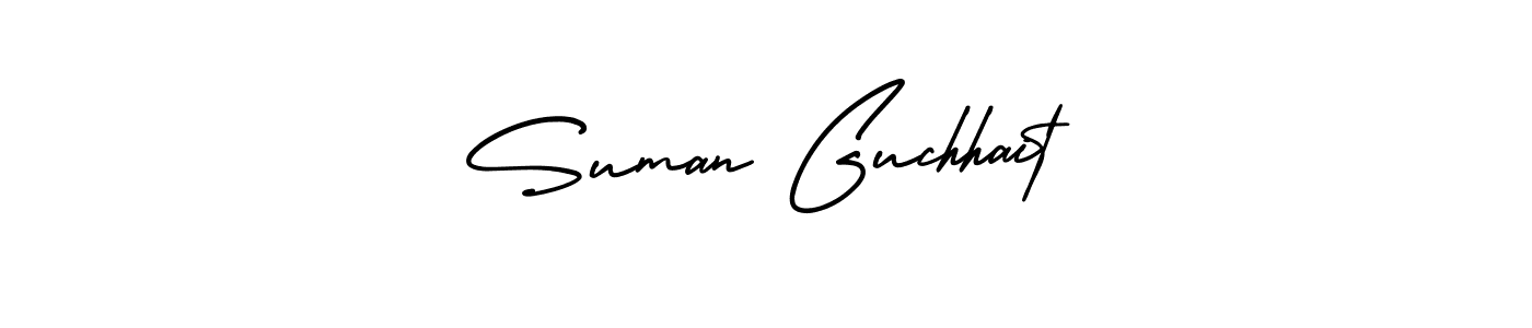 The best way (AmerikaSignatureDemo-Regular) to make a short signature is to pick only two or three words in your name. The name Suman Guchhait include a total of six letters. For converting this name. Suman Guchhait signature style 3 images and pictures png