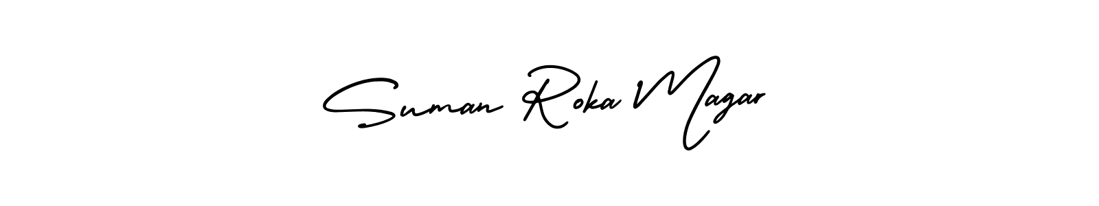 This is the best signature style for the Suman Roka Magar name. Also you like these signature font (AmerikaSignatureDemo-Regular). Mix name signature. Suman Roka Magar signature style 3 images and pictures png