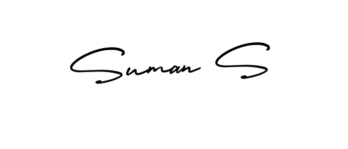 You should practise on your own different ways (AmerikaSignatureDemo-Regular) to write your name (Suman S) in signature. don't let someone else do it for you. Suman S signature style 3 images and pictures png