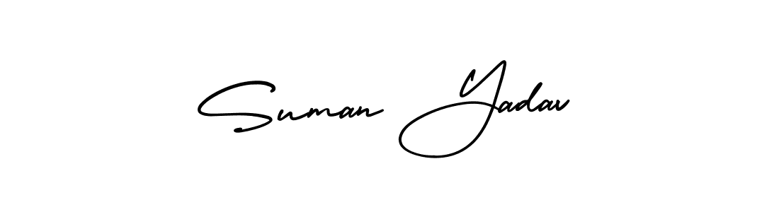 The best way (AmerikaSignatureDemo-Regular) to make a short signature is to pick only two or three words in your name. The name Suman Yadav include a total of six letters. For converting this name. Suman Yadav signature style 3 images and pictures png