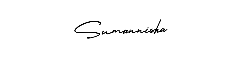 You should practise on your own different ways (AmerikaSignatureDemo-Regular) to write your name (Sumannisha) in signature. don't let someone else do it for you. Sumannisha signature style 3 images and pictures png