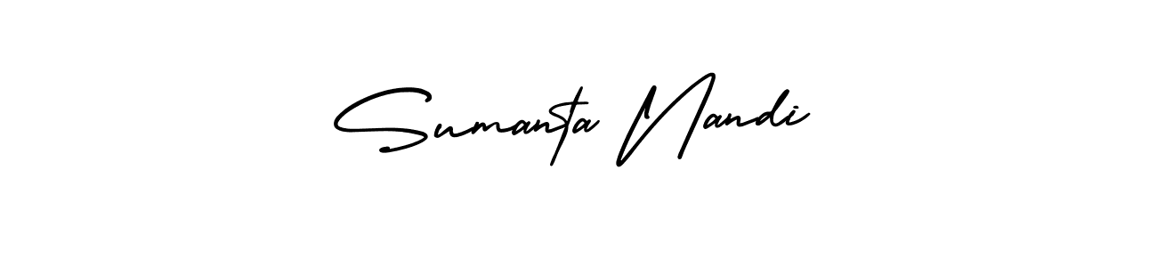 You should practise on your own different ways (AmerikaSignatureDemo-Regular) to write your name (Sumanta Nandi) in signature. don't let someone else do it for you. Sumanta Nandi signature style 3 images and pictures png