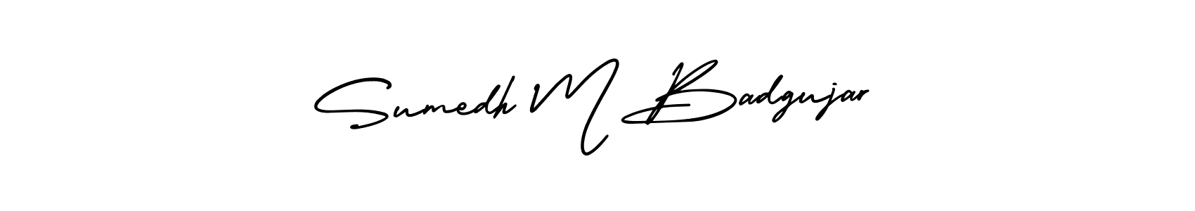 The best way (AmerikaSignatureDemo-Regular) to make a short signature is to pick only two or three words in your name. The name Sumedh M Badgujar include a total of six letters. For converting this name. Sumedh M Badgujar signature style 3 images and pictures png