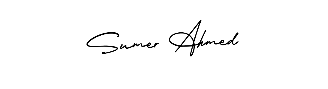 You should practise on your own different ways (AmerikaSignatureDemo-Regular) to write your name (Sumer Ahmed) in signature. don't let someone else do it for you. Sumer Ahmed signature style 3 images and pictures png